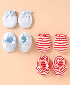 Knits & Knots Woollen Blend Striped Handmade Mittens - Blue & White