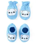 Babyhug 100% Cotton Knit Mittens & Booties Bear Print - Blue
