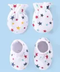 Babyhug 100% Cotton Knit Floral Print Mittens & Booties - Multicolor