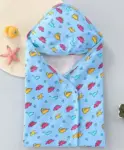 Babyhug Hooded Towel With Elephant Embroidery - Blue