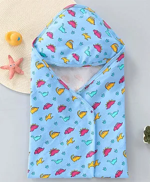 Babyhug Hooded Towel With Elephant Embroidery - Blue