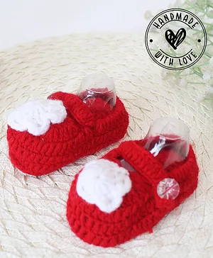 Woonie Handmade Floral Embroidered Detail Booties With Headband - White