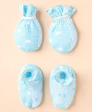 Babyhug Interlock Knit Mittens With Frog Print Pack of 3 - White Blue...