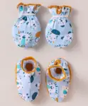 Babyhug 100% Cotton Interlock Knit Dino Printed Mittens & Booties...