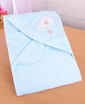 Babyhug Cotton Woven Hooded Towel Shark Embroidery L 76.2 x B 76.2