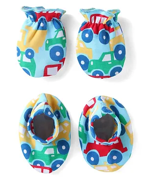 Babyhug 100% Cotton Mittens & Booties Set Numbers Print - White