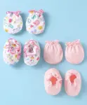 Babyhug 100% Cotton Interlock Knit Mitten Set with Hearts & Floral...