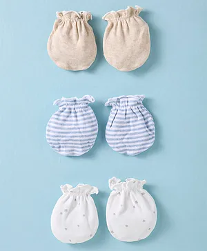 Ben Benny 100% Cotton Knit Mittens with Solid Stripe & Star Print...