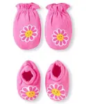 Babyhug 100% Cotton Knit Mittens & Booties Set Floral Print- White