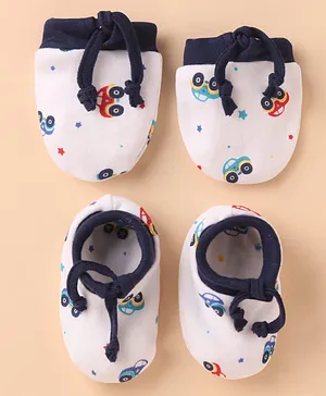 Babyhug 100% Cotton Knit Mittens & Booties Set Star Print Pack of 2...