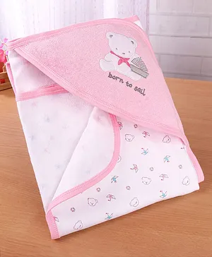 Babyhug Terry Woven Hooded Bath Towel with Floral Print L 76 X B