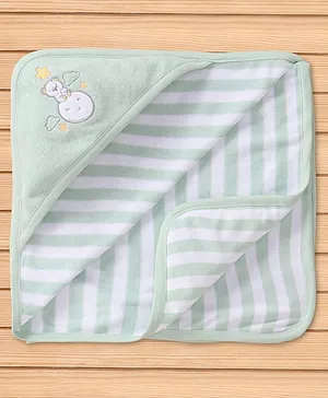 Pink Rabbit Terry Knit Hooded Towel with Stripe Design & Bear on Moon