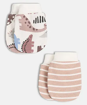 Babyhug 100% Cotton Knit Mittens & Booties Set Floral Print -...