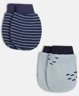 Babyhug 100% Cotton Knit Mittens & Booties With Tropical Print - Blue