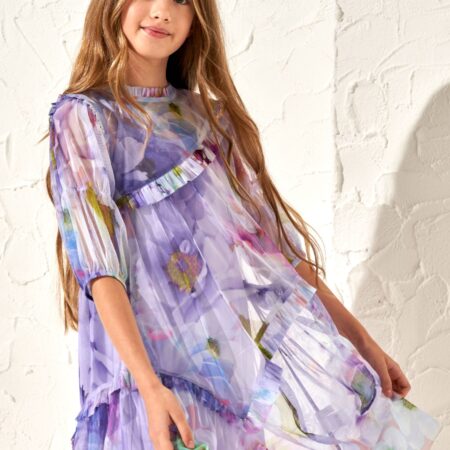 Beatrice Lavender Print Mesh Dress