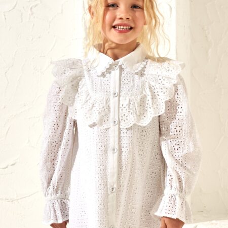 Amelie White Broderie Shirt Dress