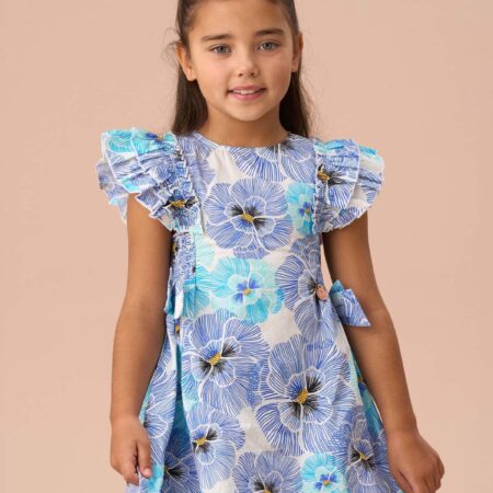 Alessandra Blue Side Bow Shirred Panel Dress