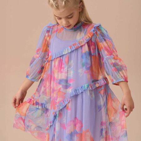 Beatrice Multi Mesh Asymmetric Frill Dress