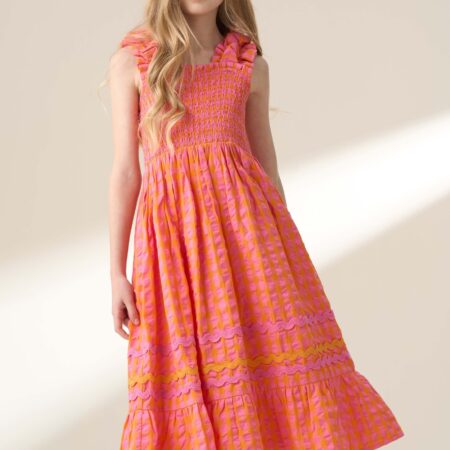 Bella Orange Ric Rac Midi Dress Orange