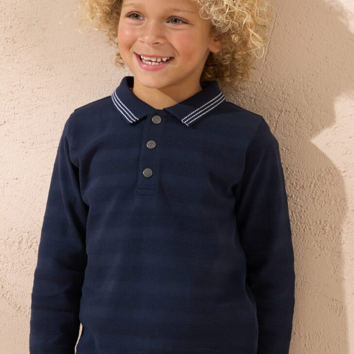 Caleb Blue Textured Stripe Polo